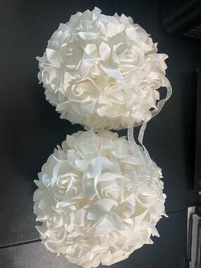Set of 2 White Foam Rose Pomander Kissing Balls with Hanging Ribbon